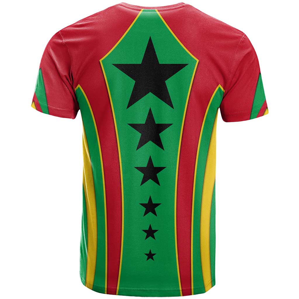 Guinea Bissau T-Shirt with Red Green Yellow Stripe Design and Black Star Graphic Tee
