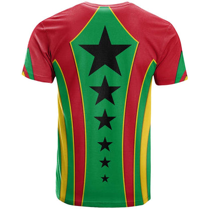 Guinea Bissau T-Shirt with Red Green Yellow Stripe Design and Black Star Graphic Tee