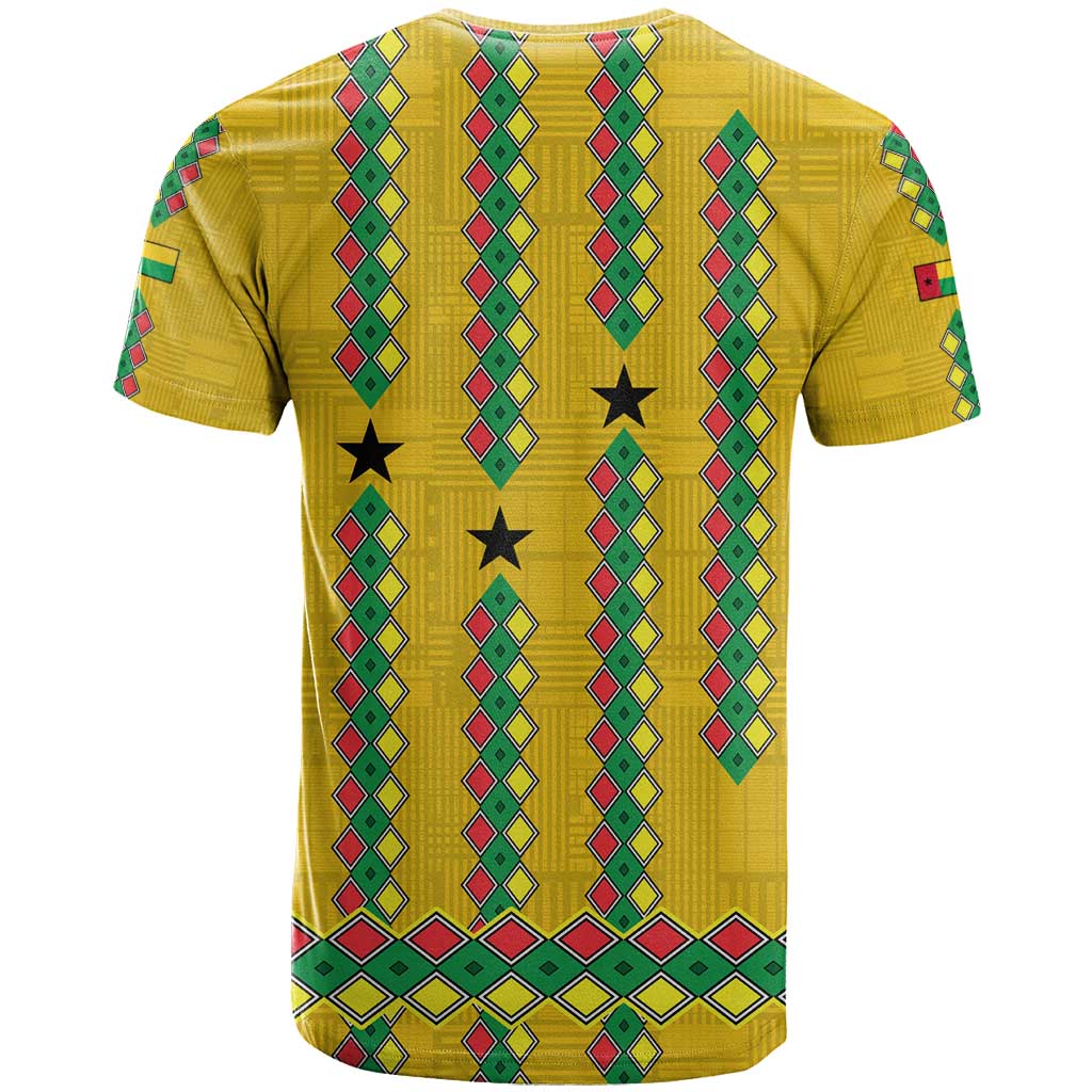 Guinea Bissau T-Shirt with Yellow Tribal Geometric Design and National Flag Graphic Tee