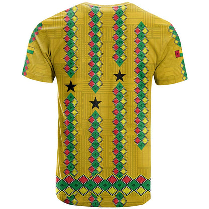 Guinea Bissau T-Shirt with Yellow Tribal Geometric Design and National Flag Graphic Tee
