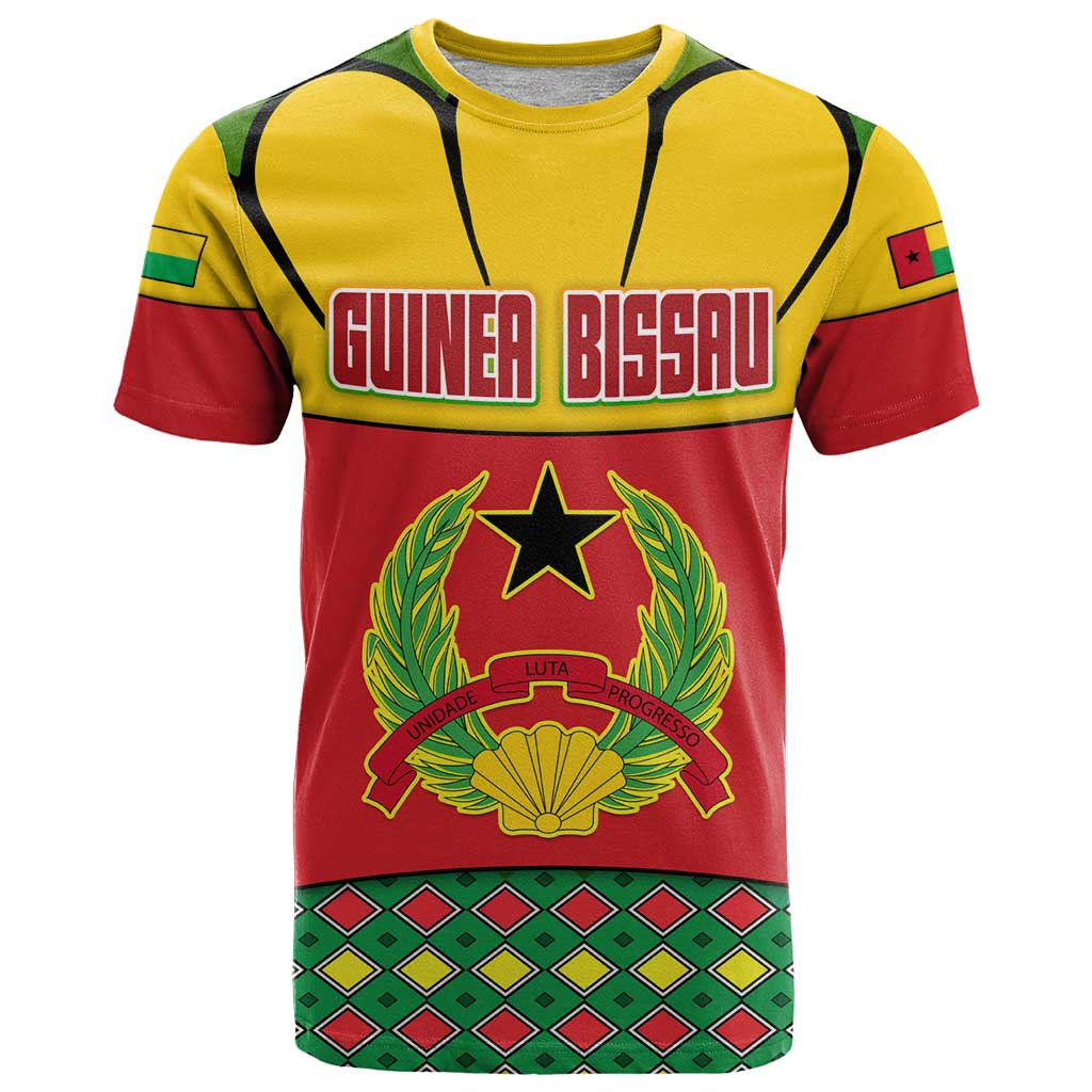 Guinea Bissau T-Shirt with Red Yellow Green Geometric Design Graphic Tee