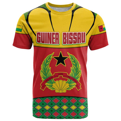 Guinea Bissau T-Shirt with Red Yellow Green Geometric Design Graphic Tee