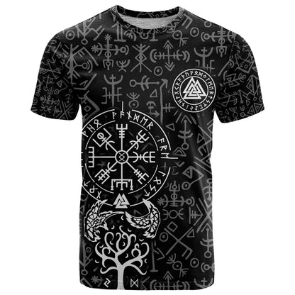 Viking Odin T-Shirt The All-Father God in Norse Mythology with Runes Pattern Graphic Tee