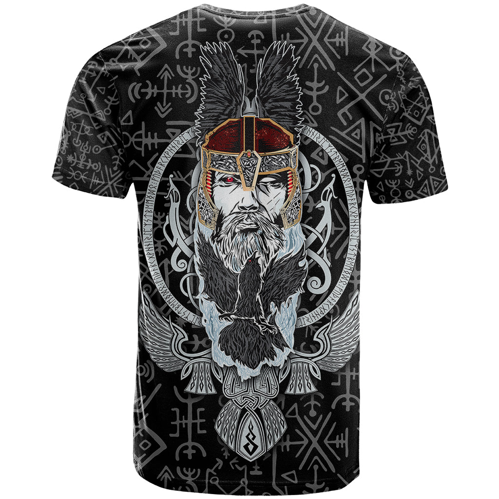 Viking Odin T-Shirt The All-Father God in Norse Mythology with Runes Pattern Graphic Tee