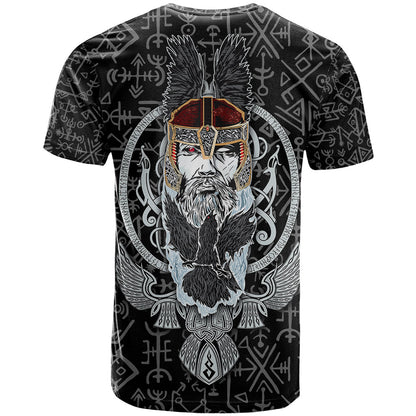 Viking Odin T-Shirt The All-Father God in Norse Mythology with Runes Pattern Graphic Tee