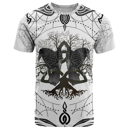 Mystic Valknut and Viking Circle T-Shirt with Twin Raven Accents Graphic Tee