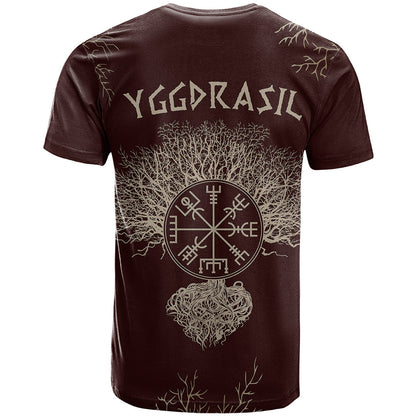 Viking T-Shirt Yggdrasil Pattern And Ancient Rune Graphic Tee