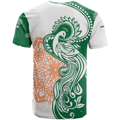 India Christmas T-Shirt with Peacock Mandala Pattern and Tricolor Design Graphic Tee