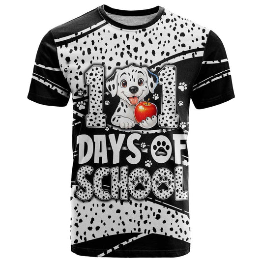 101 Days of School Dalmatian T-Shirt 100th Days Teacher Girl Boy - Spotted Mono Spiral Graphic Tee