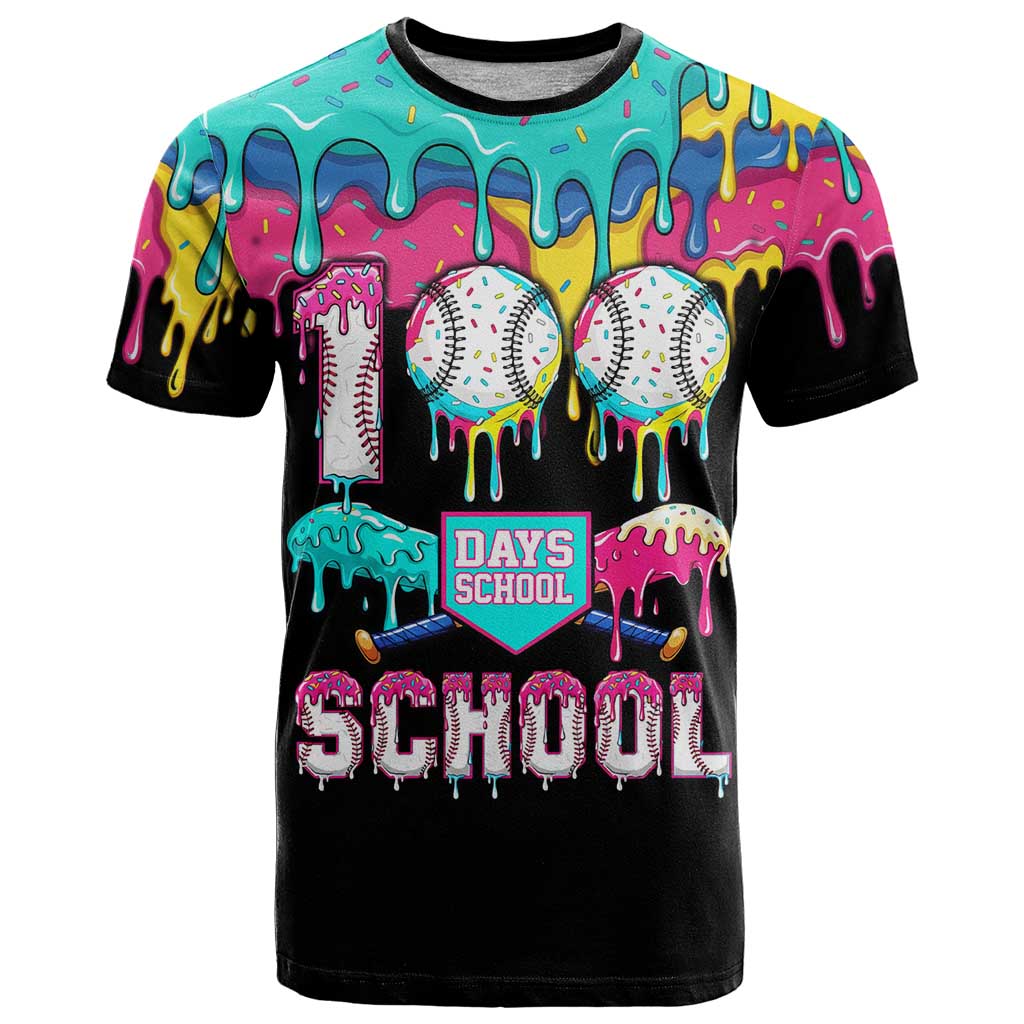 100 Days of School Baseball T-Shirt with Sweet Melting Drip Pattern Graphic Tee