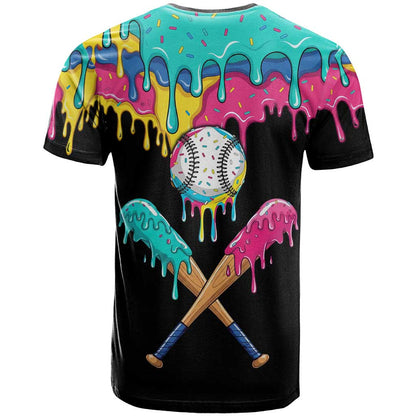 100 Days of School Baseball T-Shirt with Sweet Melting Drip Pattern Graphic Tee