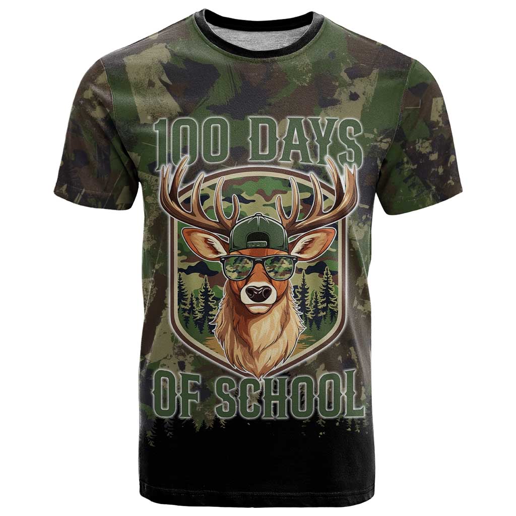 Deer 100 Days of School T-Shirt Camo Deer Adventure Forest Graphic Tee