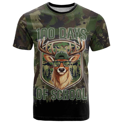 Deer 100 Days of School T-Shirt Camo Deer Adventure Forest Graphic Tee