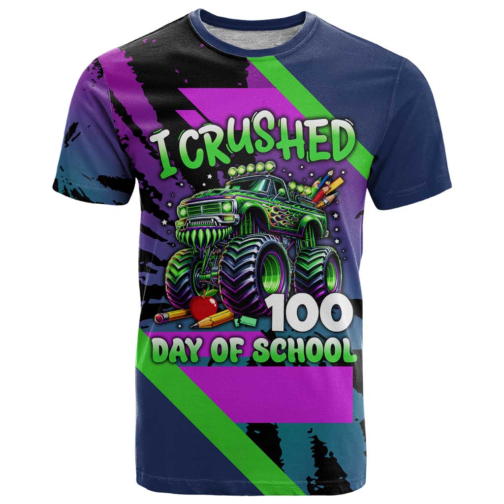 I Crushed 100 Days of School Monster Truck T-Shirt 100th Day Boys - Retro Radiant Pattern Graphic Tee