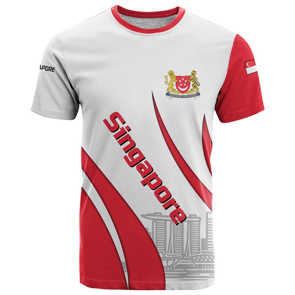 Singapore National Crest T-Shirt with City Skyline and Lion Design Graphic Tee