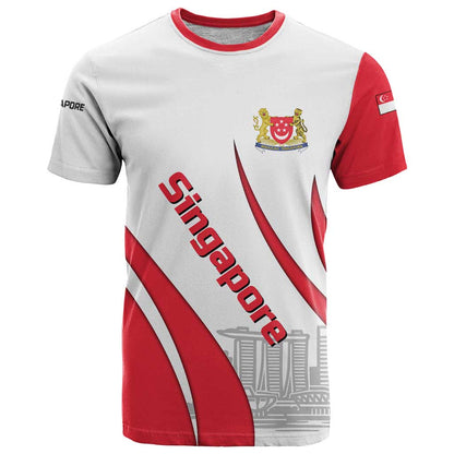 Singapore National Crest T-Shirt with City Skyline and Lion Design Graphic Tee