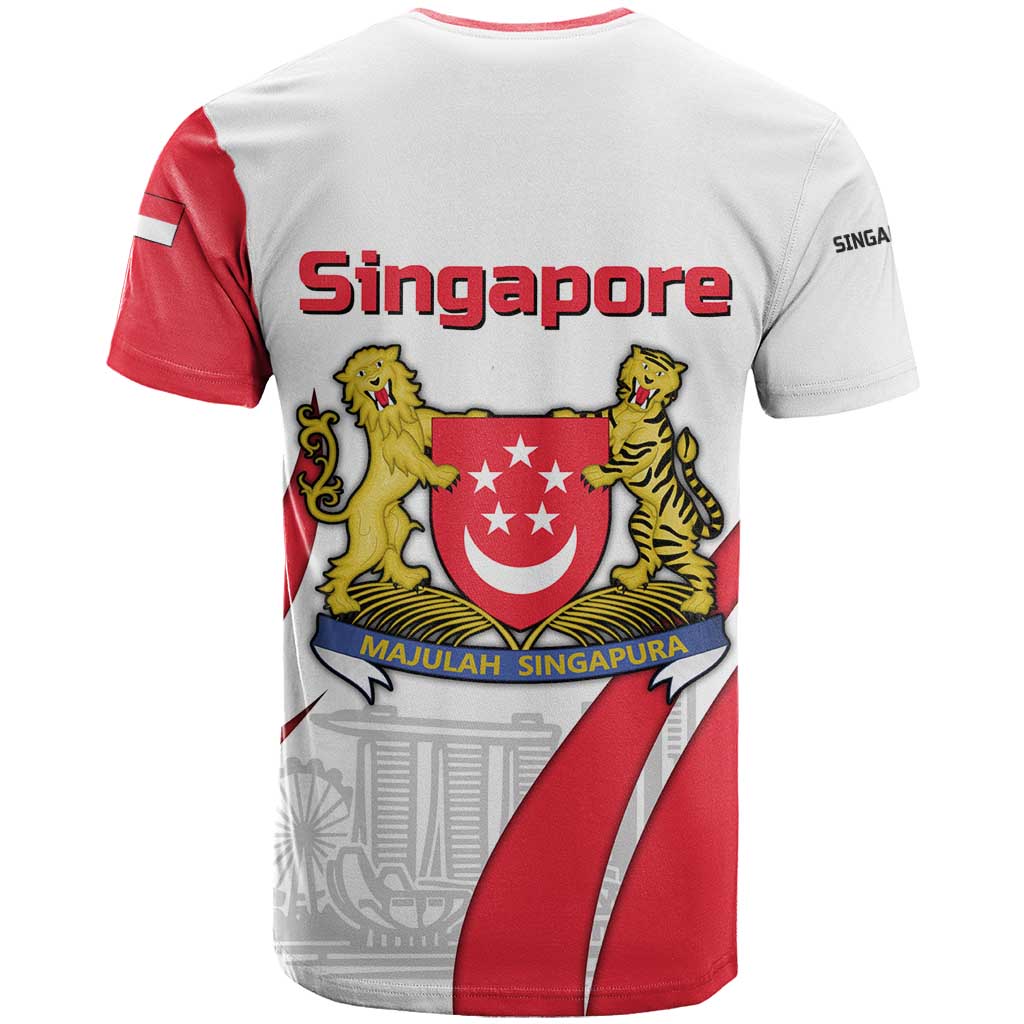 Singapore National Crest T-Shirt with City Skyline and Lion Design Graphic Tee
