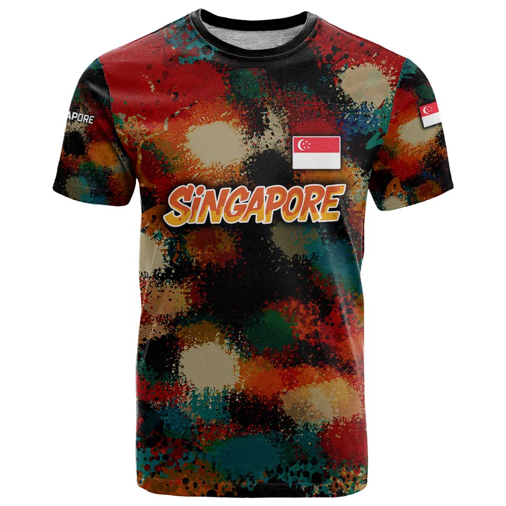 Singapore Merlion T-Shirt with Graffiti Art Style and National Flag Graphic Tee
