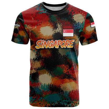 Singapore Merlion T-Shirt with Graffiti Art Style and National Flag Graphic Tee