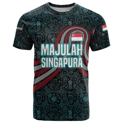 Singapore T-Shirt with National Icons and Majulah Singapura Script Graphic Tee