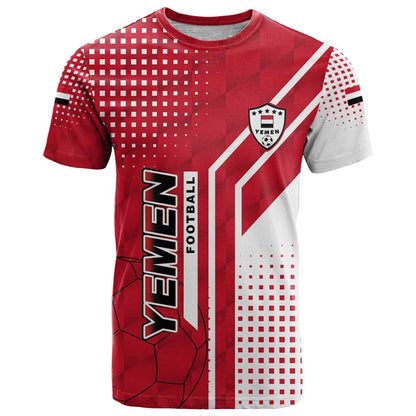 Yemen Football T-Shirt with Red and White Flag Design Graphic Tee
