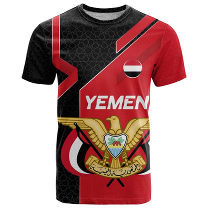 Yemen Eagle Emblem T-Shirt with National Flag and Map Design Graphic Tee