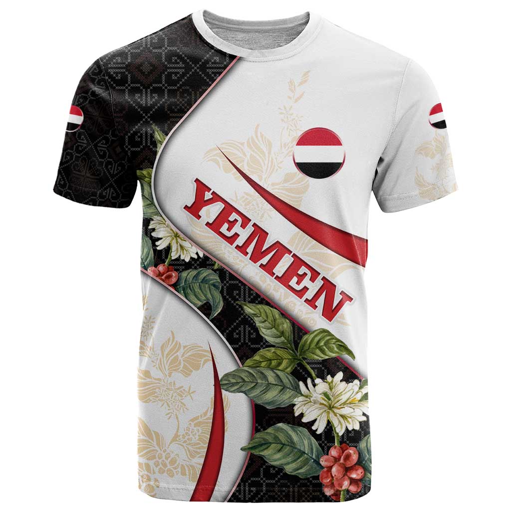 Yemen T-Shirt with Mocha Coffee Plant Design and National Flag Accents Graphic Tee