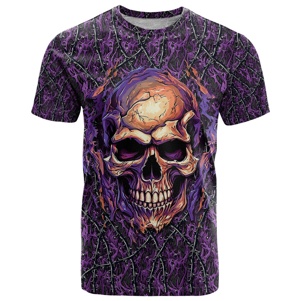 Skull T-Shirt Hello Darkness My Old Friend - Horror Seamless Pattern Purple Graphic Tee