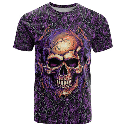 Skull T-Shirt Hello Darkness My Old Friend - Horror Seamless Pattern Purple Graphic Tee