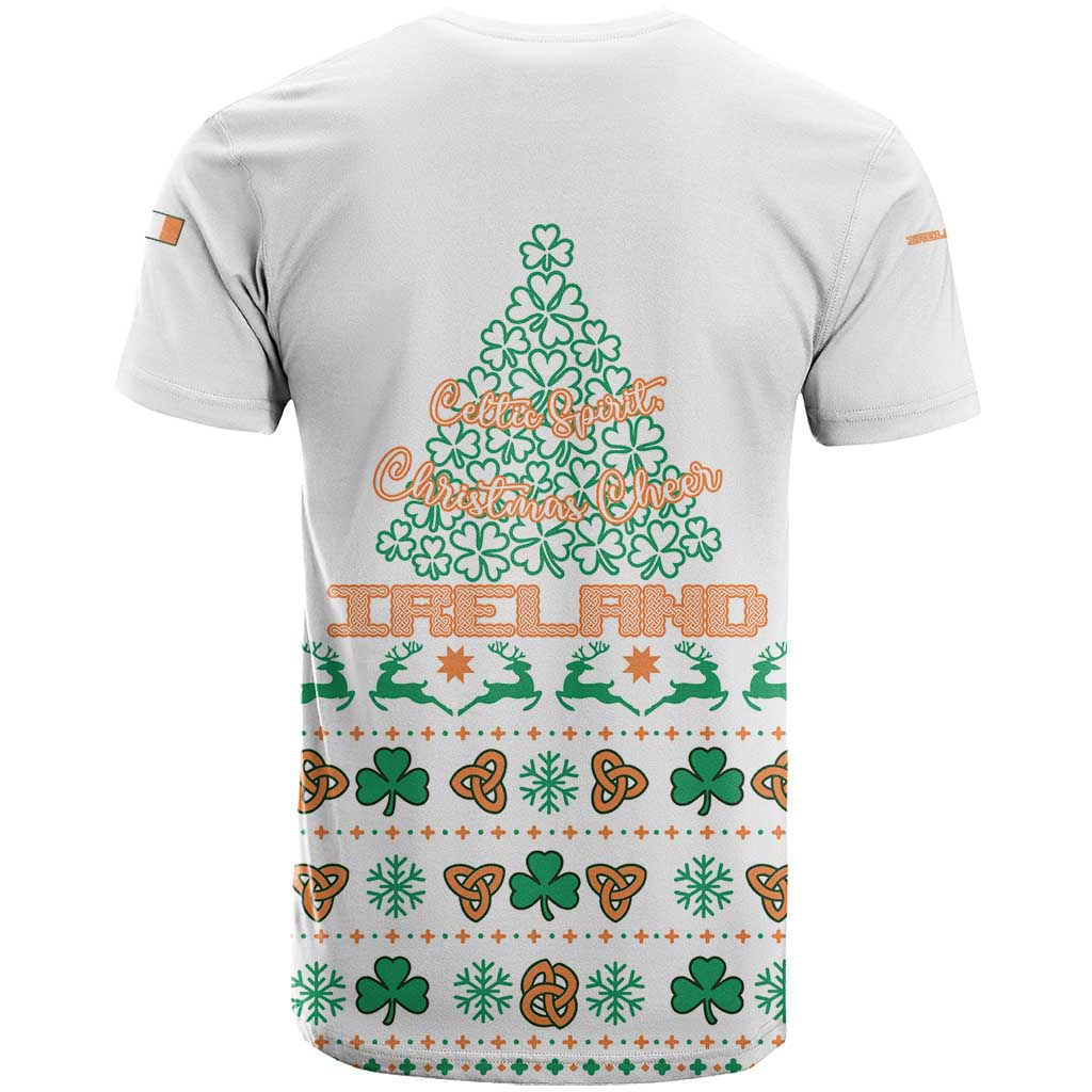 Ireland Christmas T-Shirt with Celtic Knot Shamrock and Tricolor Holiday Pattern Graphic Tee