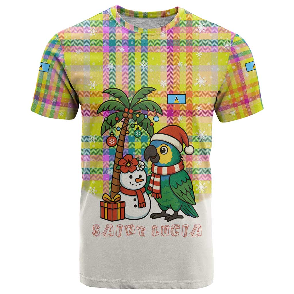 Saint Lucia Christmas T-Shirt with Parrot Palm Tree Snowman and Plaid Holiday Graphic Tee
