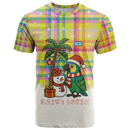 Saint Lucia Christmas T-Shirt with Parrot Palm Tree Snowman and Plaid Holiday Graphic Tee