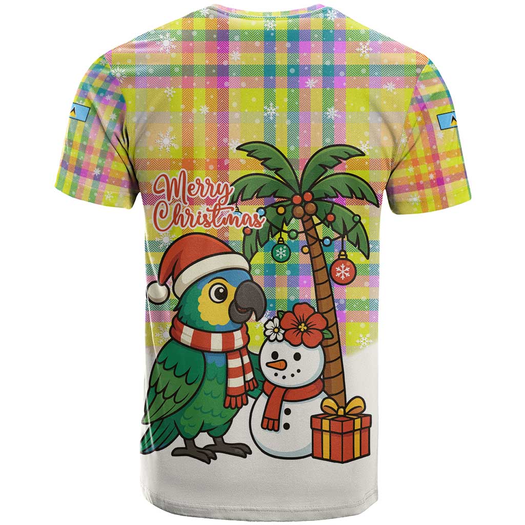 Saint Lucia Christmas T-Shirt with Parrot Palm Tree Snowman and Plaid Holiday Graphic Tee