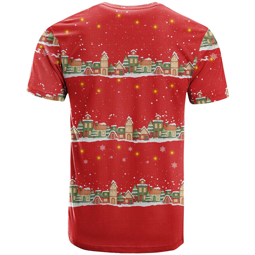 Funny Dachshund Dog Light Up Christmas T-Shirt Snowy Village Red Holiday Design Graphic Tee