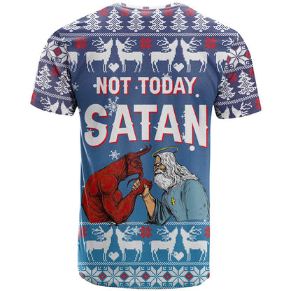 Jesus Not To Day Satan Christmas T-Shirt Funny Xmas Holiday Patterns Graphic Tee