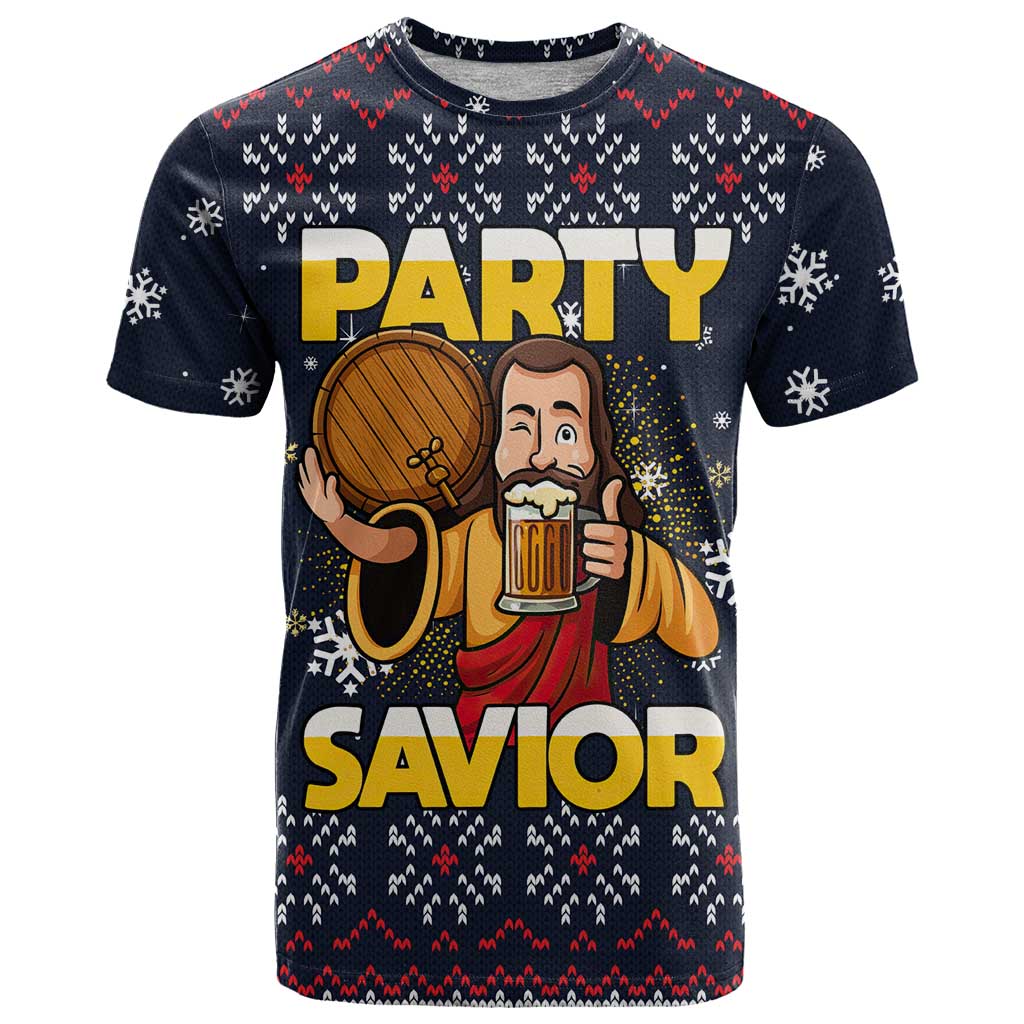 Jesus Party Savior Christmas T-Shirt Funny Xmas Holiday Patterns Graphic Tee