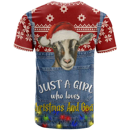 Just A Girl Who Loves Christmas And Goats Ugly Christma T-Shirt Funny Xmas Holiday Patterns Graphic Tee