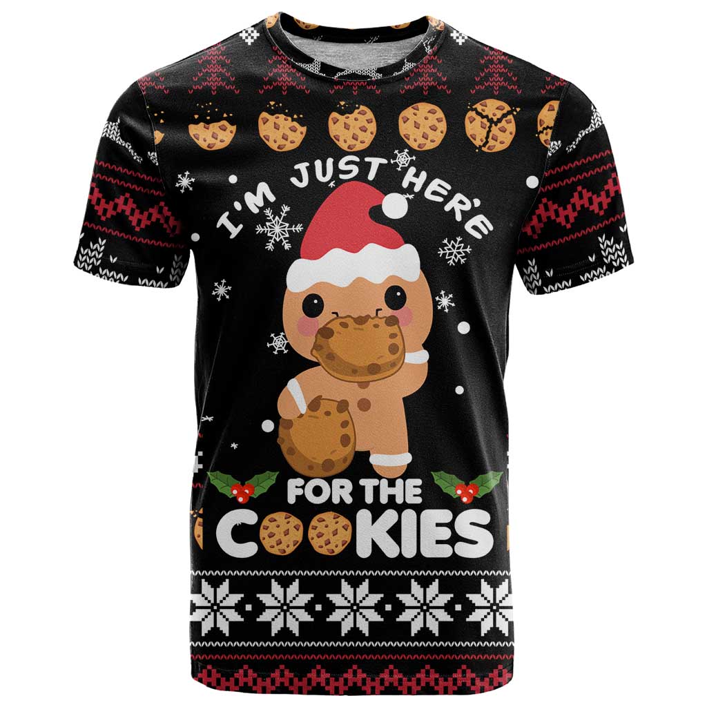 Just Here For The Cookies Christmas T-Shirt Funny Xmas Holiday Patterns Graphic Tee