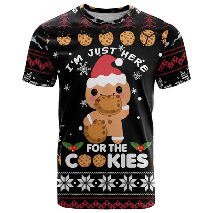 Just Here For The Cookies Christmas T-Shirt Funny Xmas Holiday Patterns Graphic Tee