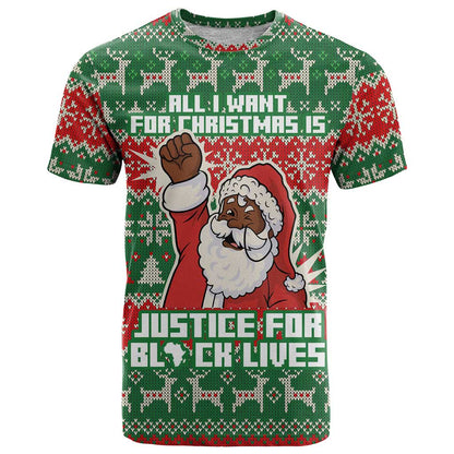 Justice For Black Lives Christmas T-Shirt Funny Xmas Holiday Patterns Graphic Tee