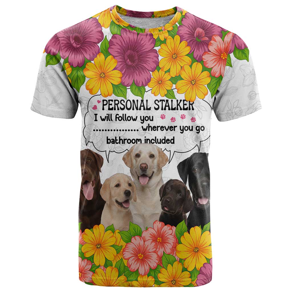 Labrador Retriever Personal Stalker Christmas T-Shirt Funny Xmas Holiday Patterns Graphic Tee