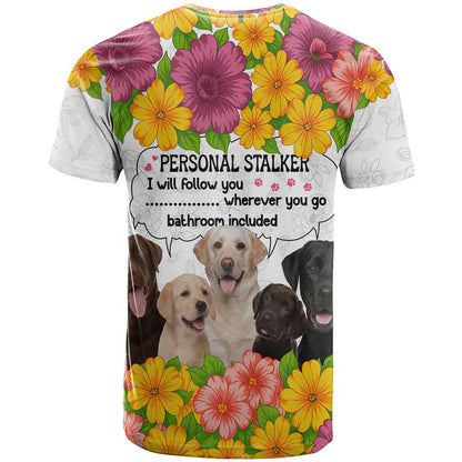 Labrador Retriever Personal Stalker Christmas T-Shirt Funny Xmas Holiday Patterns Graphic Tee