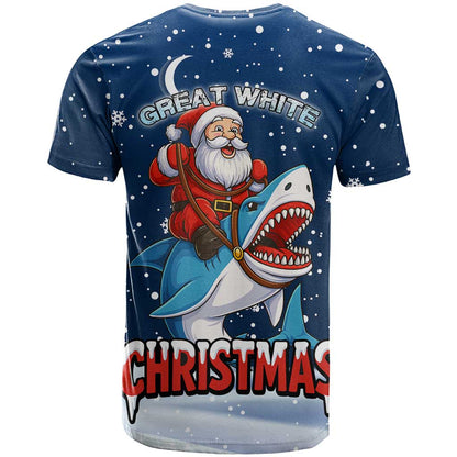 Great White Christmas Shark Christmas T-Shirt Funny Xmas Holiday Patterns Graphic Tee