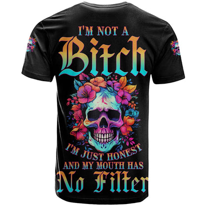 I'm Not A B I'm Just Honest Skull Roses Colorful T-Shirt Graphic Tee