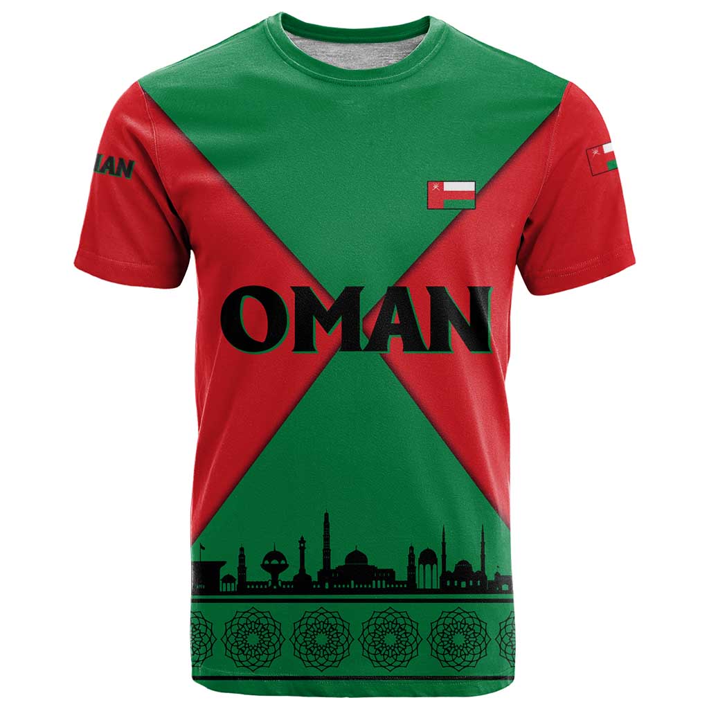 Oman T-Shirt with National Flag Colors and Crossed Khanjar Emblem Design Graphic Tee