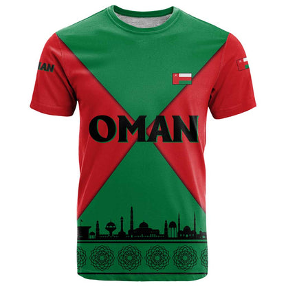 Oman T-Shirt with National Flag Colors and Crossed Khanjar Emblem Design Graphic Tee