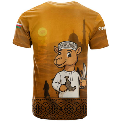 Oman T-Shirt with Traditional Camel Character and Desert Silhouette Design Graphic Tee