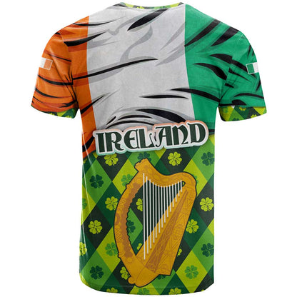 Ireland T-Shirt with Irish Flag Harp and Shamrock Pattern Design Graphic Tee