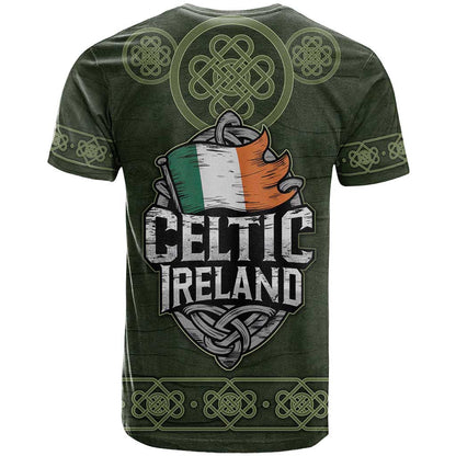 Celtic Ireland T-Shirt with Irish Flag Castle and Knotwork Design Graphic Tee
