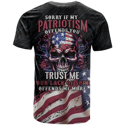 American Flag Skull T-Shirt Sorry If My Patriotism Offends You Trust Me Graphic Tee